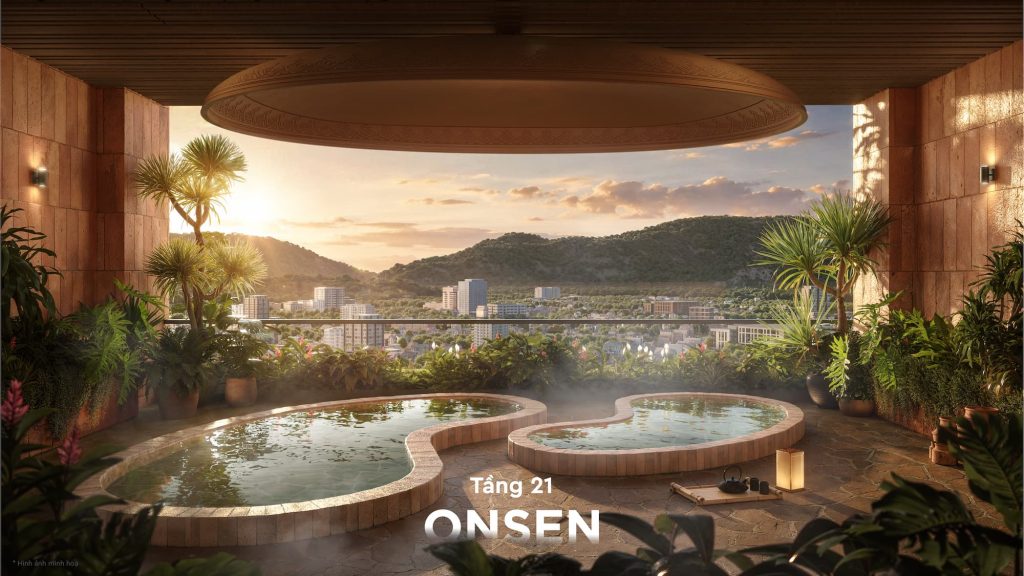 Khu onsen tầng 21 Q’Terra Quy Nhơn nhìn ra núi và thành phố