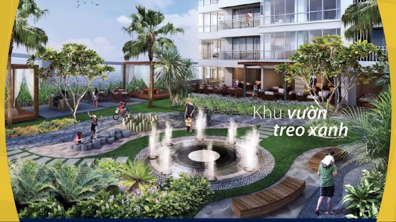 Khu vườn treo xanh có đài phun nước tại chung cư GoldSeason