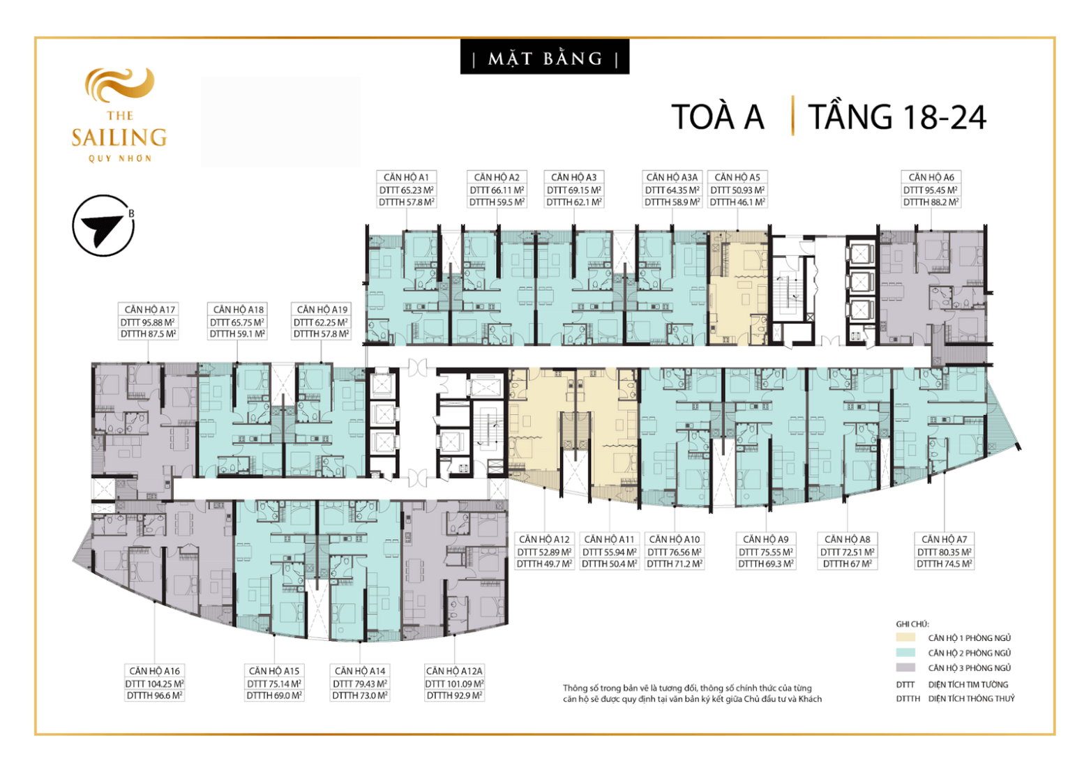 Mặt bằng tầng 18 – 24 tháp A The Sailing Quy Nhơn