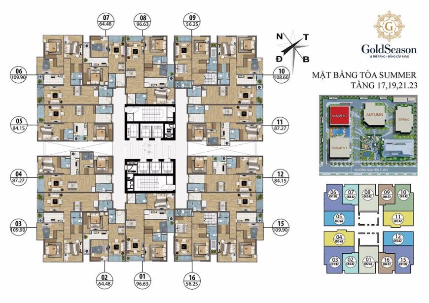 Mặt bằng tòa Summer tầng 17, 19, 21, 23 chung cư GoldSeason 47 Nguyễn Tuân