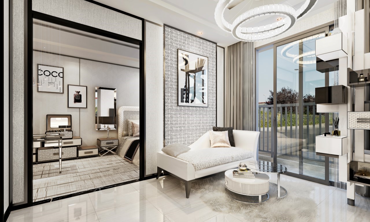 Phối cảnh phòng khách căn hộ 1 phòng ngủ Simona Heights Quy Nhơn