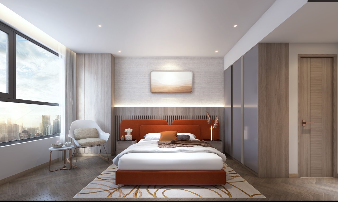 Phối cảnh phòng ngủ master căn hộ 2 phòng ngủ Simona Heights Quy Nhơn