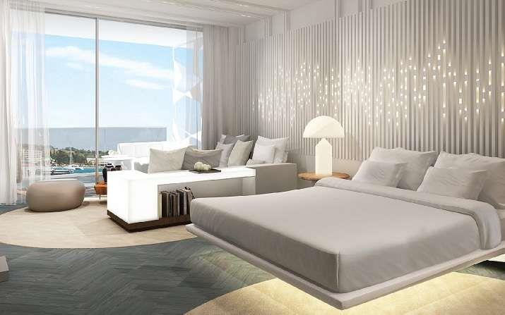 Phòng ngủ căn hộ mẫu chung cư GoldSeason với cửa kính toàn phần