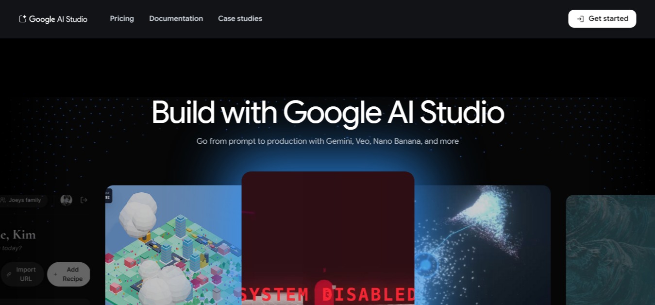 Google AI Studio homepage
