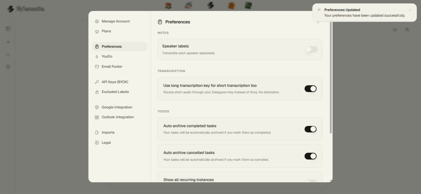 Preferences toggle