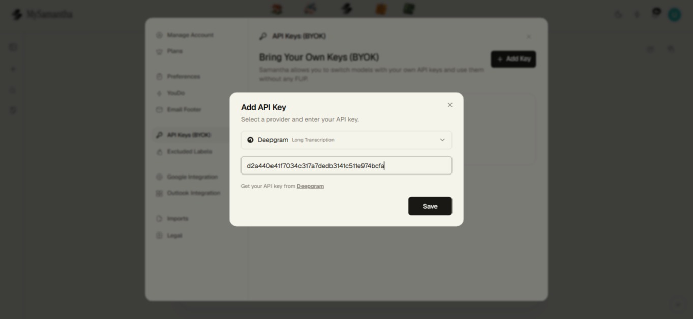 Deepgram key saved