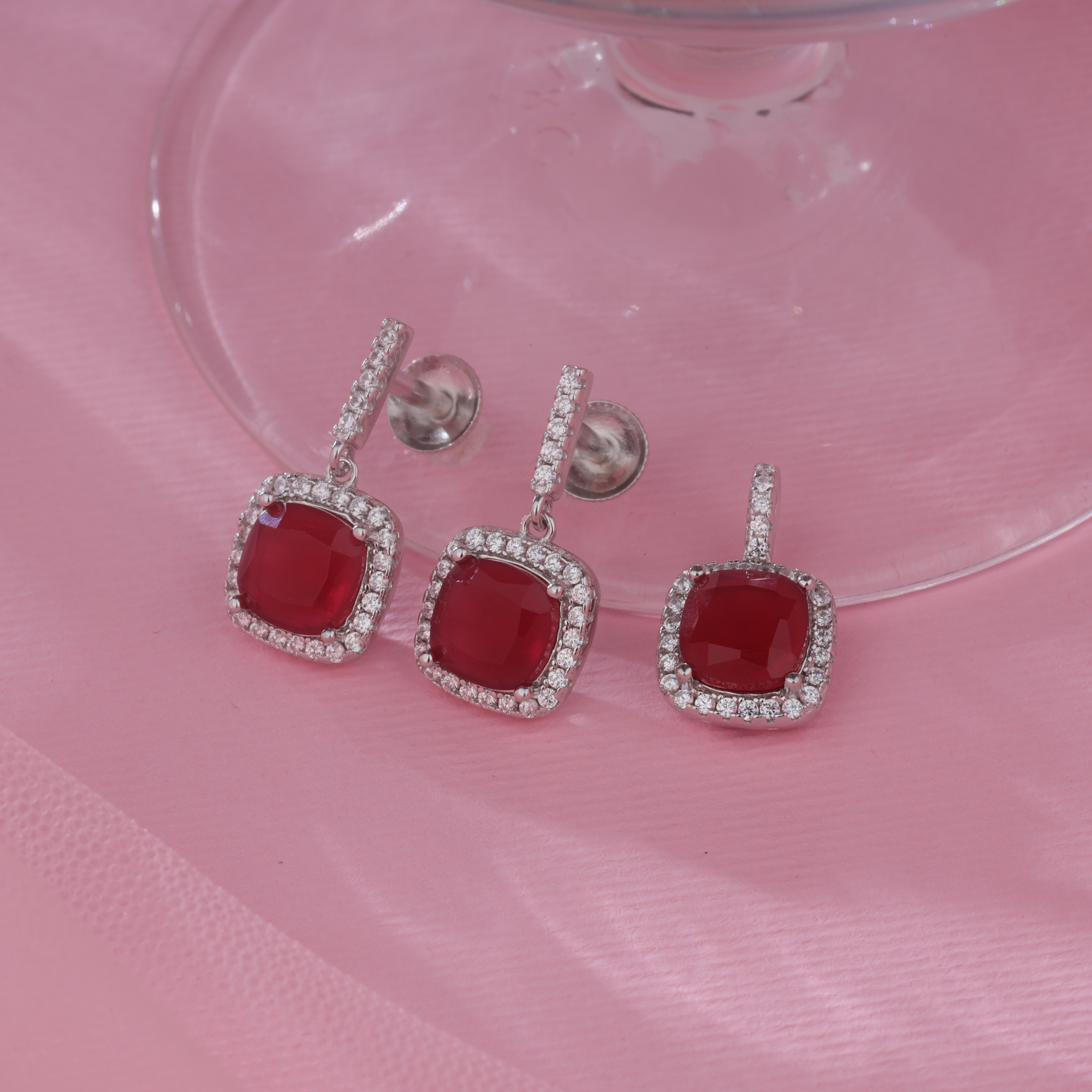 Ruby Cushion Pendant Set
