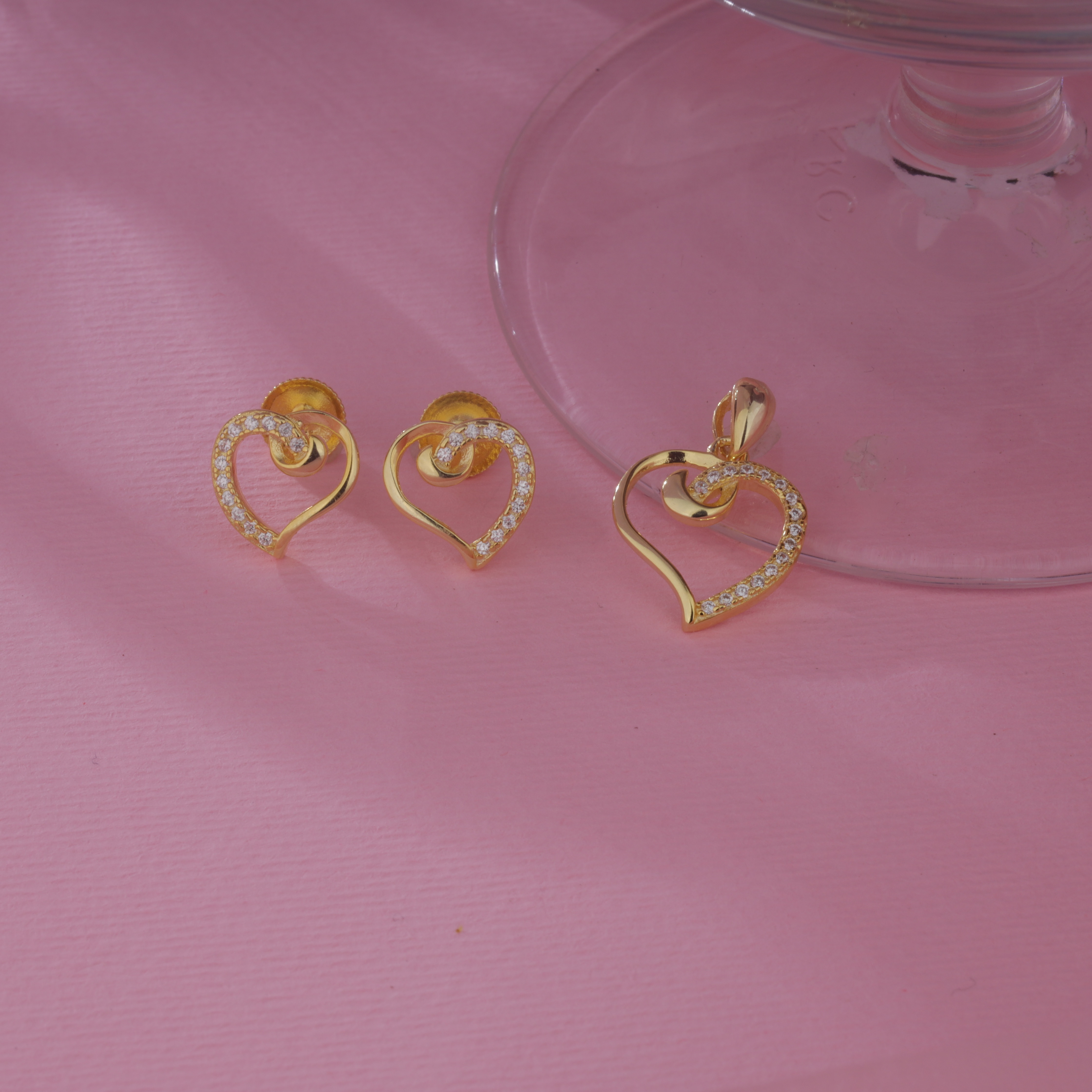 CZ Heart Pendant Set GP