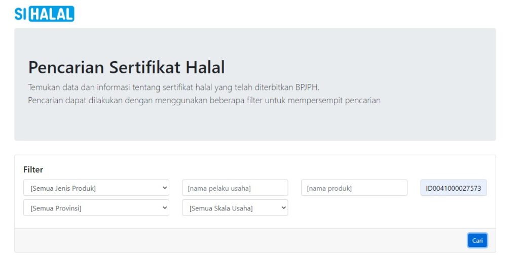 cek sertifikat halal BPJPH