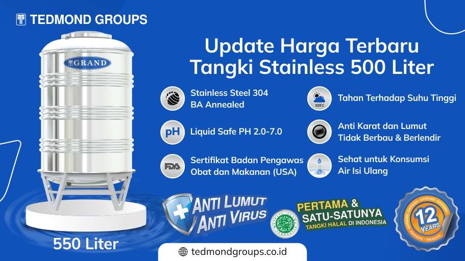Update Harga Terbaru Tangki air Stainless 500 Liter