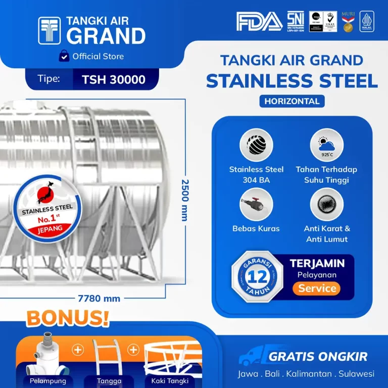 Tandon Toren Tangki Air Stainless Horizontal 30000 Liter