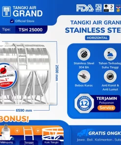 Tandon Toren Tangki Air Stainless Horizontal 25000 Liter