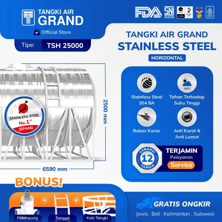 Tandon Toren Tangki Air Stainless Horizontal 25000 Liter