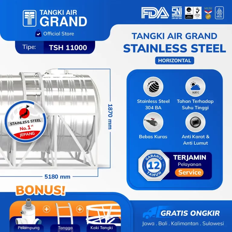 Tandon Toren Tangki Air Stainless Horizontal 11000 Liter