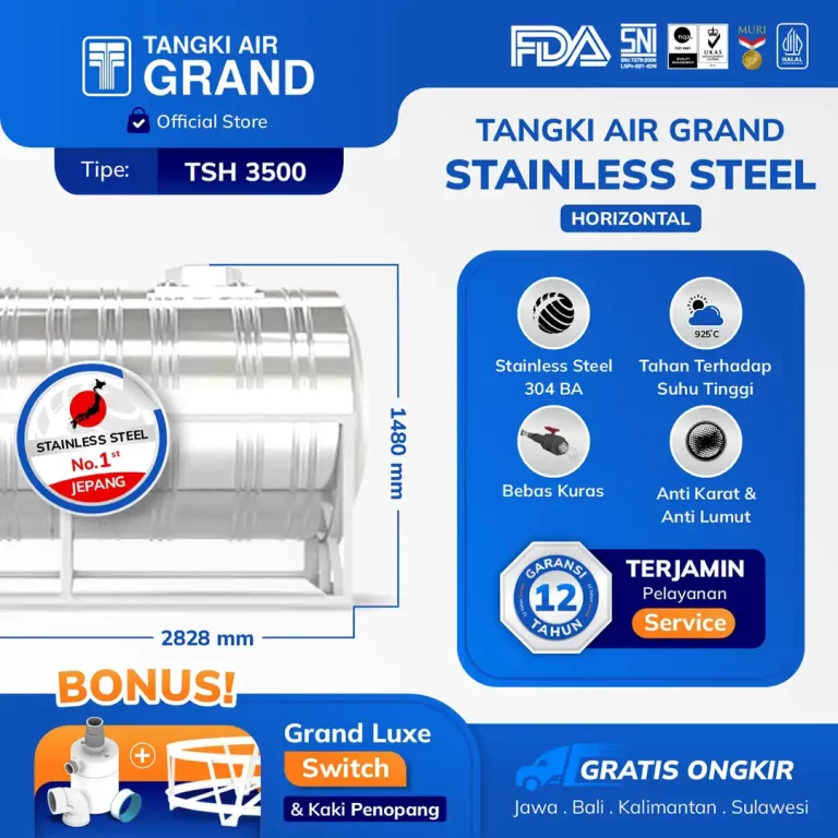 Tandon Toren Tangki Air Stainless Horizontal 3300 Liter