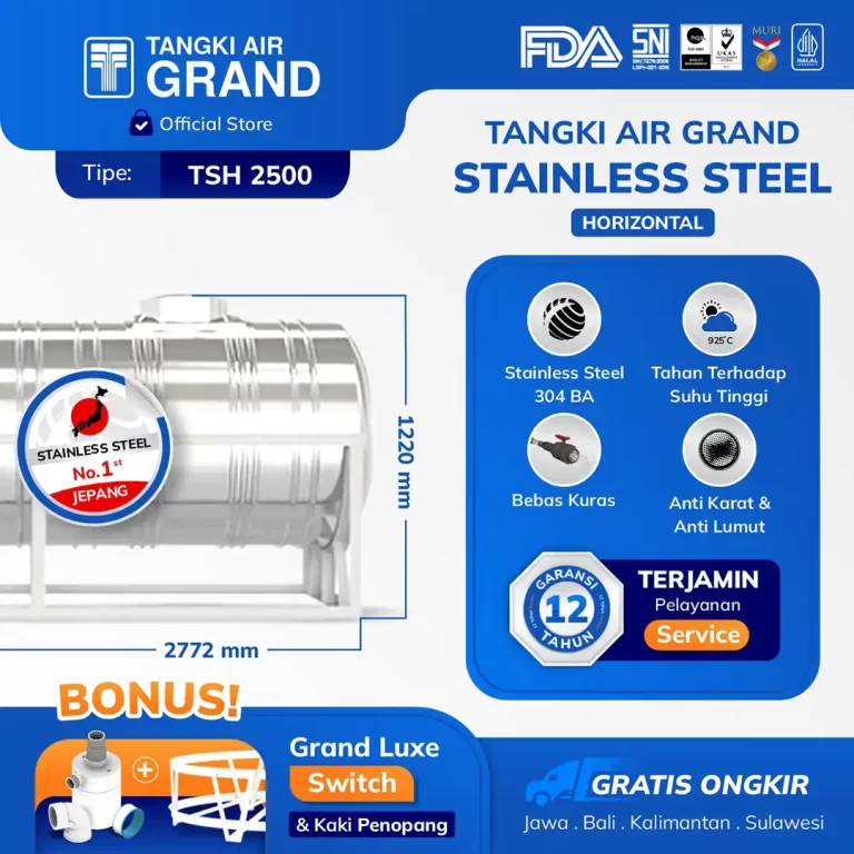 Tandon Toren Tangki Air Stainless Horizontal 2000 Liter