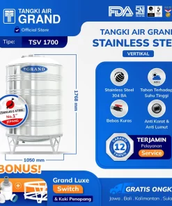 Tangki Tandon Toren Air Stainless Steel Vertikal 1350 Liter