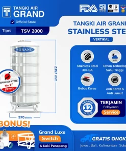 Tangki Tandon Toren Air Stainless Steel Vertikal 1600 Liter