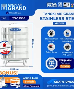Tangki Tandon Toren Air Stainless Steel Vertikal 2000 Liter