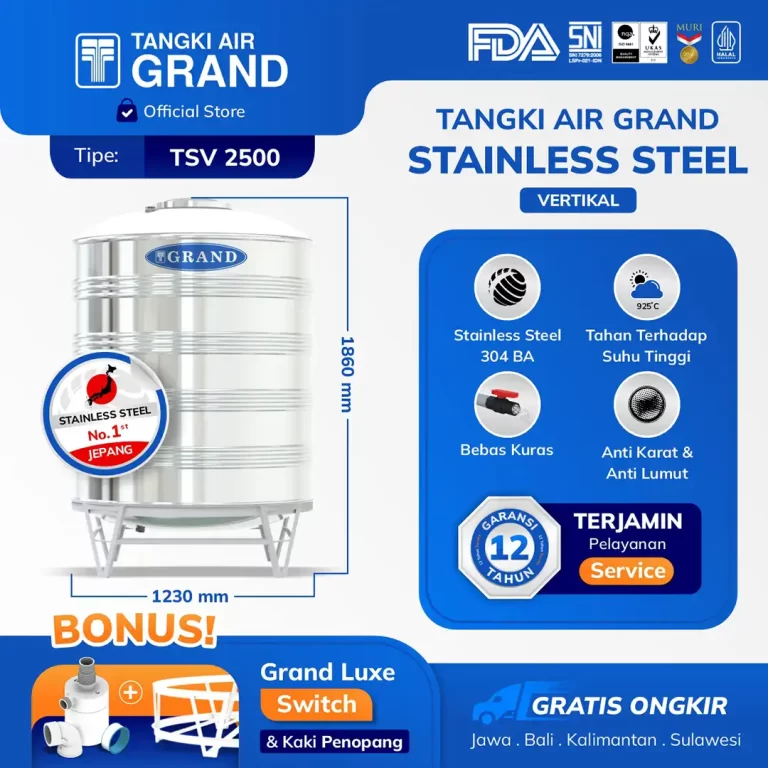 Tangki Tandon Toren Air Stainless Steel Vertikal 2000 Liter