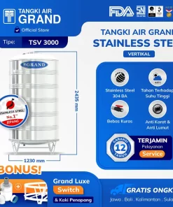 Tangki Tandon Toren Air Stainless Steel Vertikal 2600 Liter