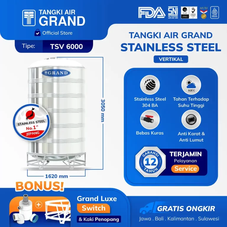Tangki Tandon Toren Air Stainless Steel Vertikal 5700 Liter