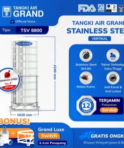 Tangki Tandon Toren Air Stainless Steel Vertikal 8200 Liter