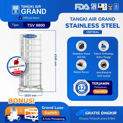 Tangki Tandon Toren Air Stainless Steel Vertikal 8200 Liter