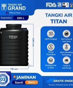 Tangki Tandon Toren Air Titan 550 Liter Hitam