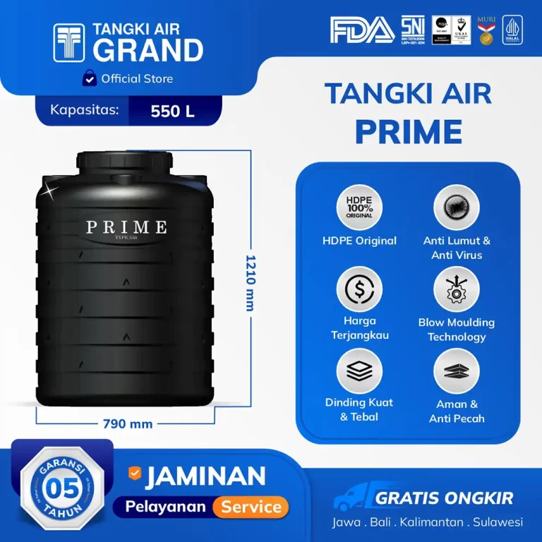 Tangki Toren Tandon Air Prime 550 Liter Hitam