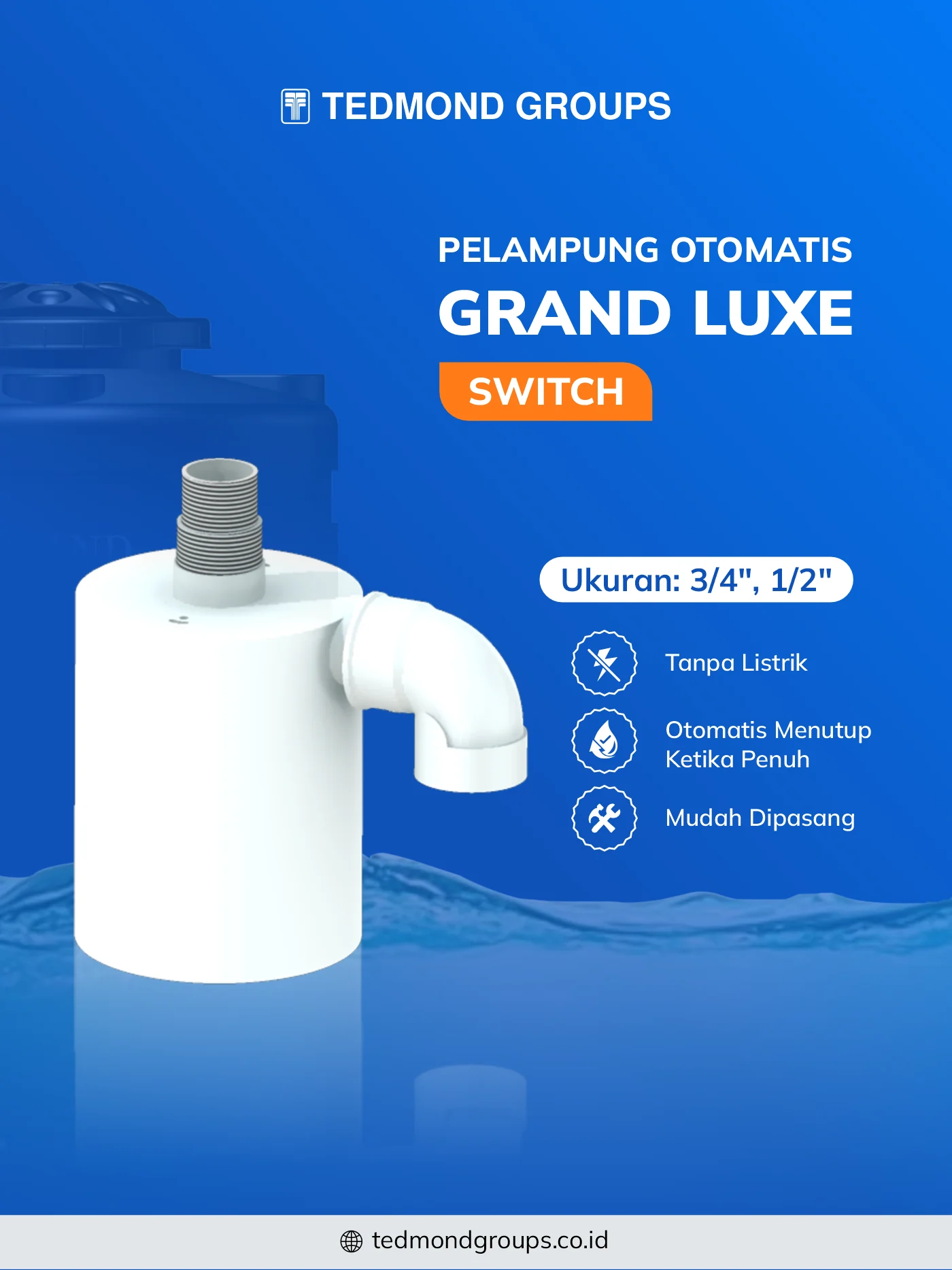 Pelampung otomatis grand luxe switch, solusi tangki air meluap