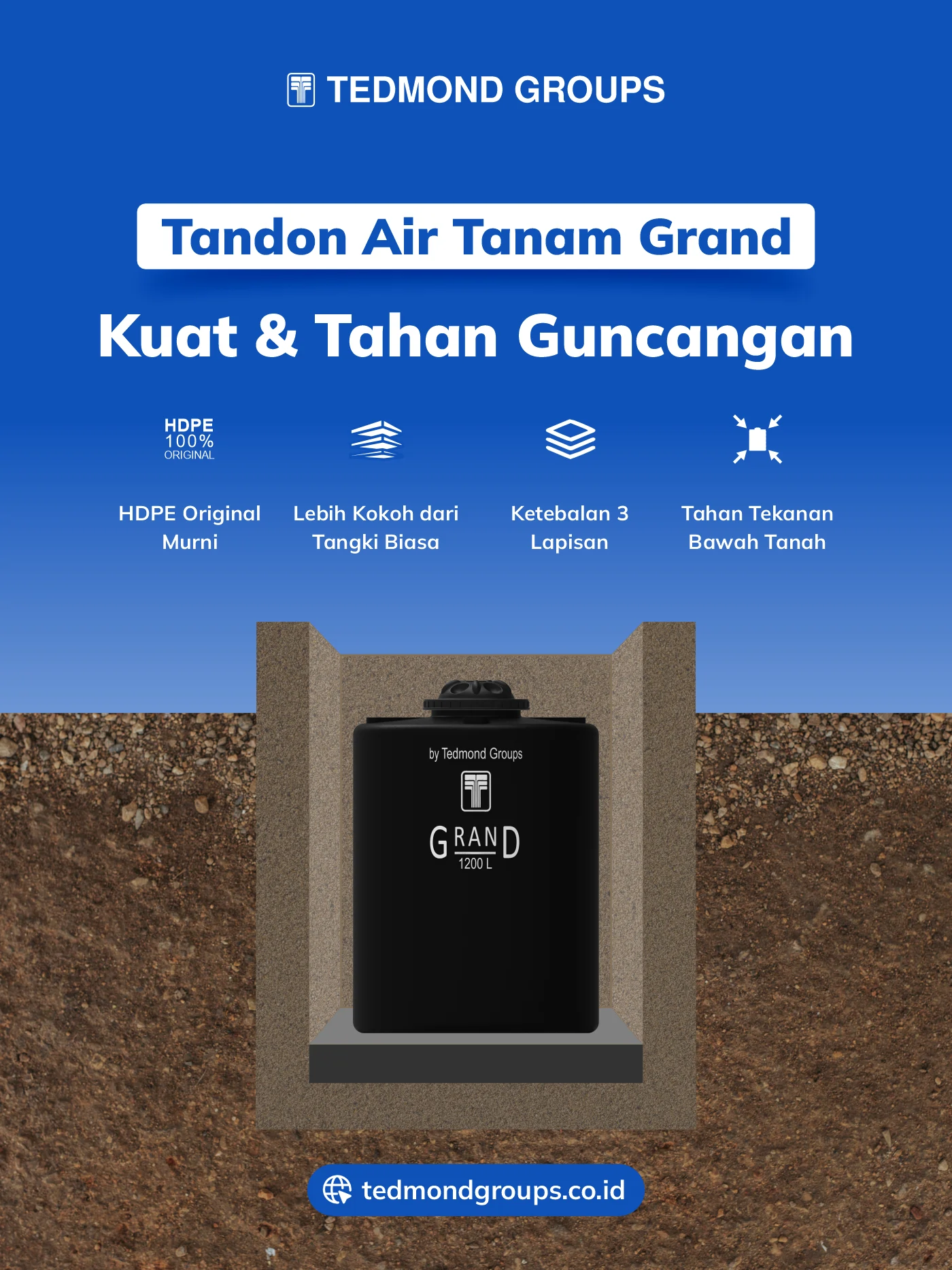 Tandon air tanam grand, kuat dan tahan guncangan