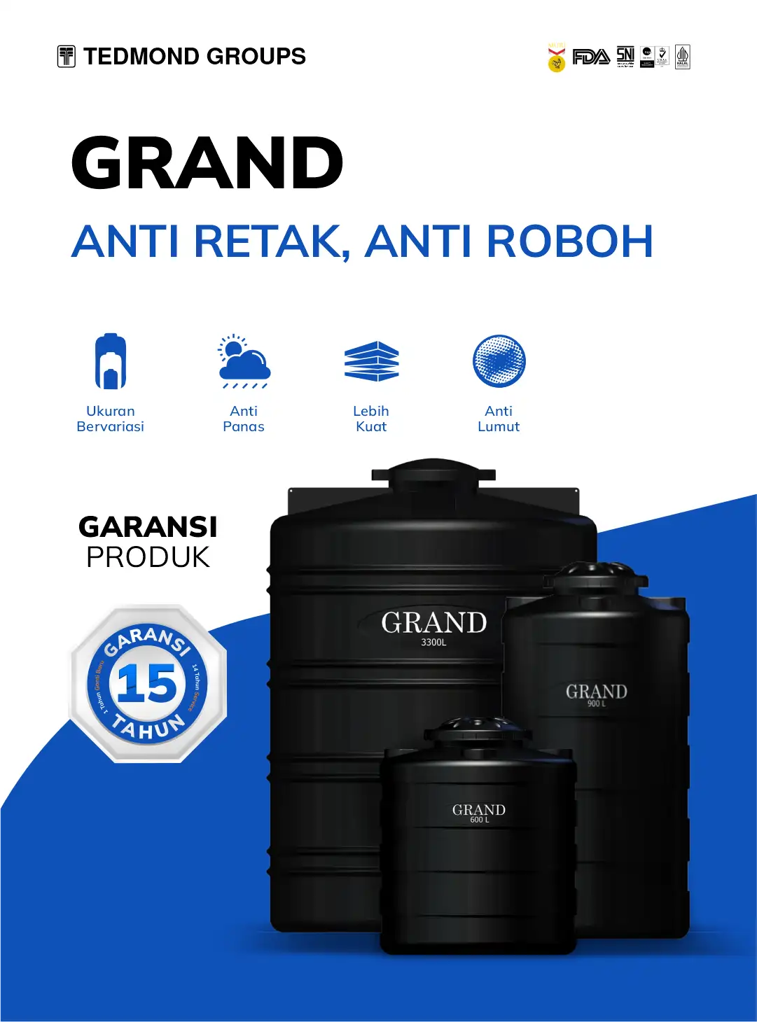 Tandon air grand atas, anti retak anti roboh