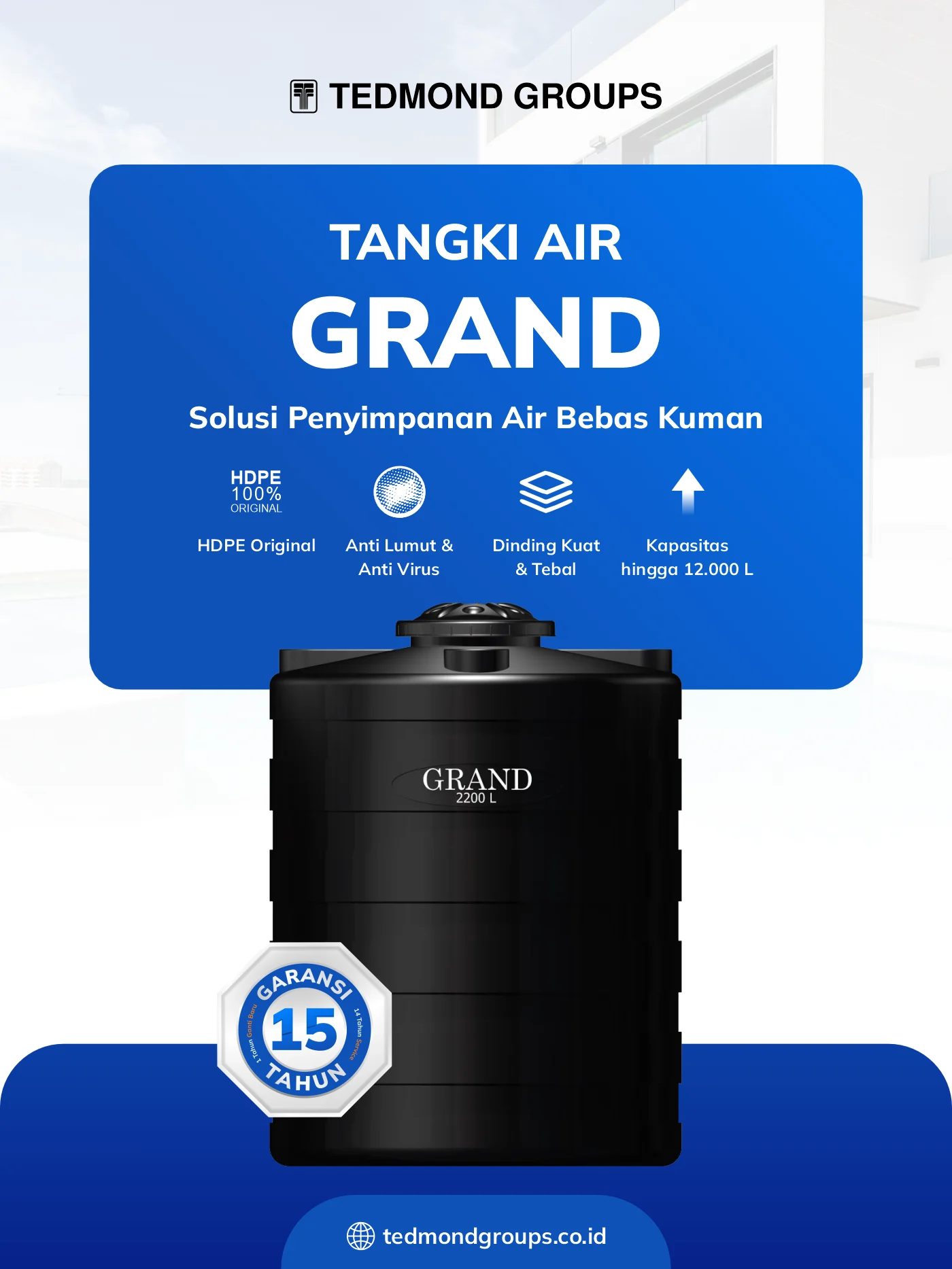 Tandon air grand, solusi penyimpanan air bebas kuman