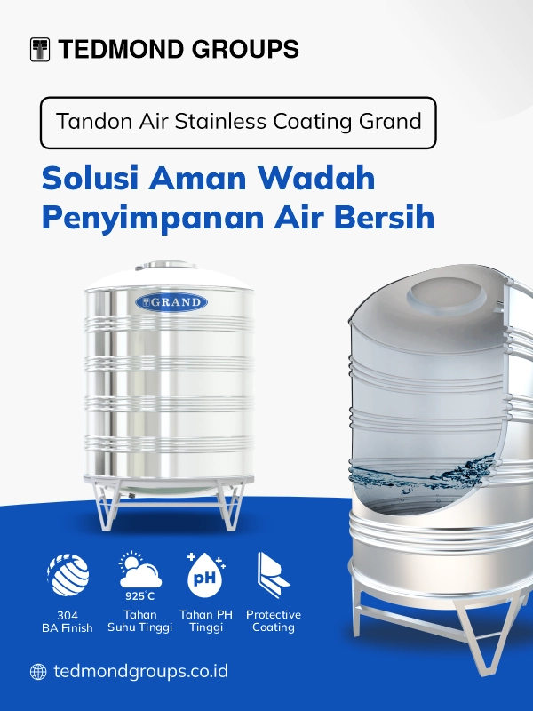 Tandon air stainless coating grand, solusi aman wadah penyimpanan air bersih