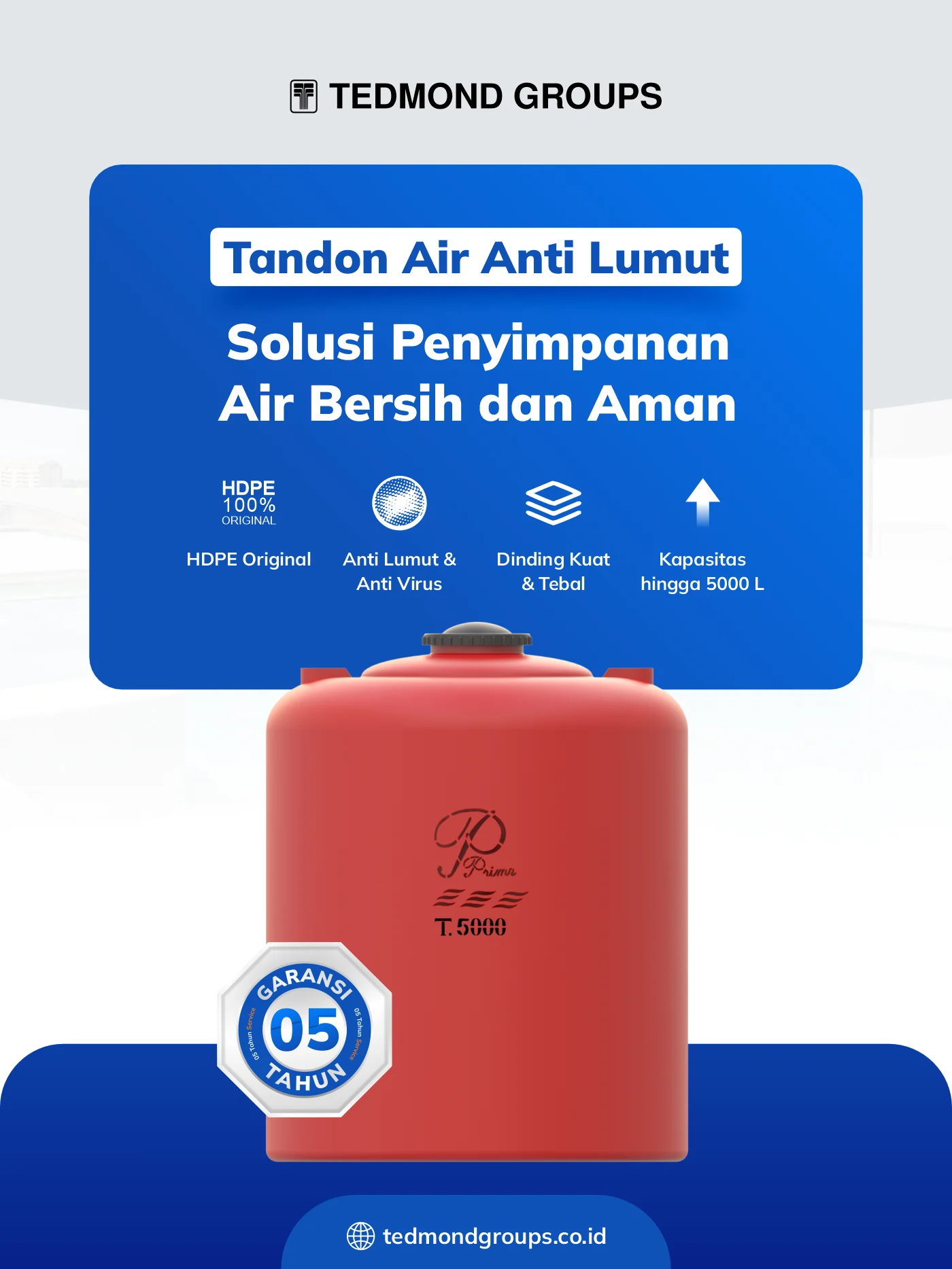 Tandon air anti lumut, solusi penyimpanan air bersih dan aman
