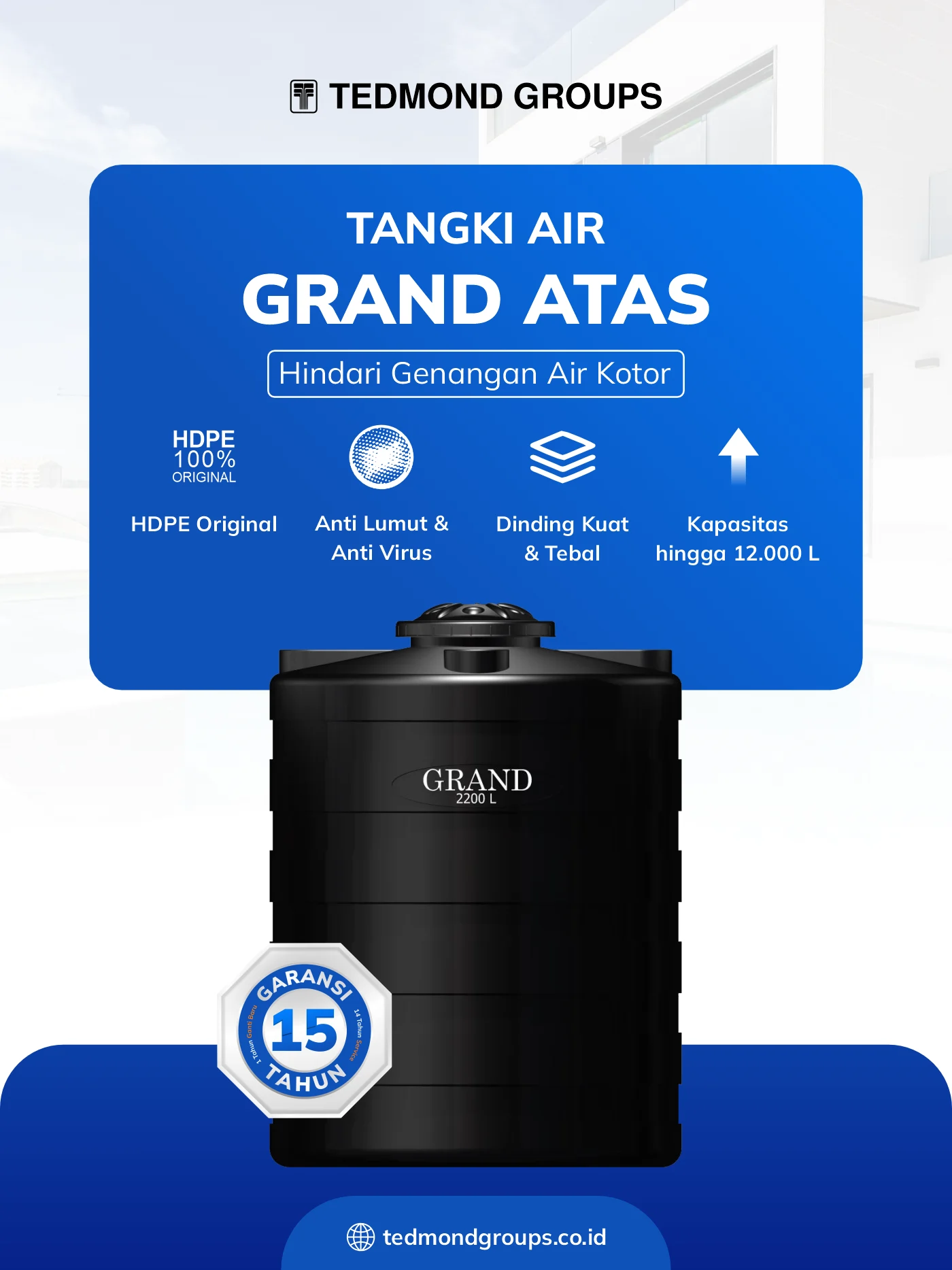 Tandon air grand atas, hindari genangan air kotor