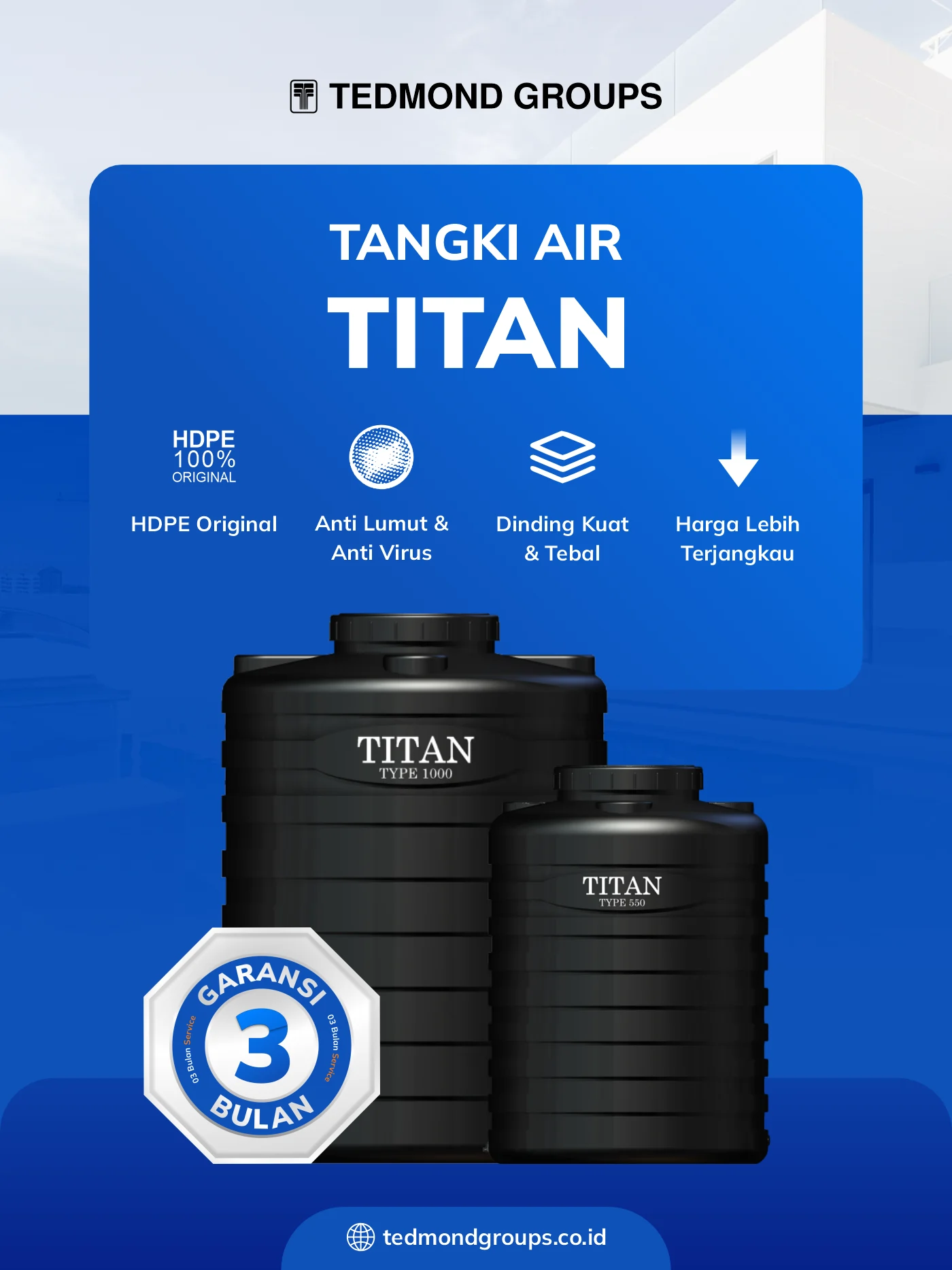 Tangki air titan, anti retak anti bocor