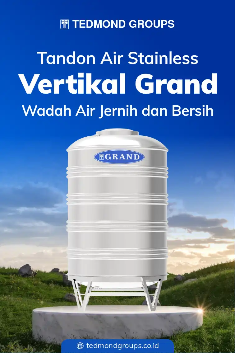 Tandon air stainless vertikal grand, wadah air jernih dan bersih