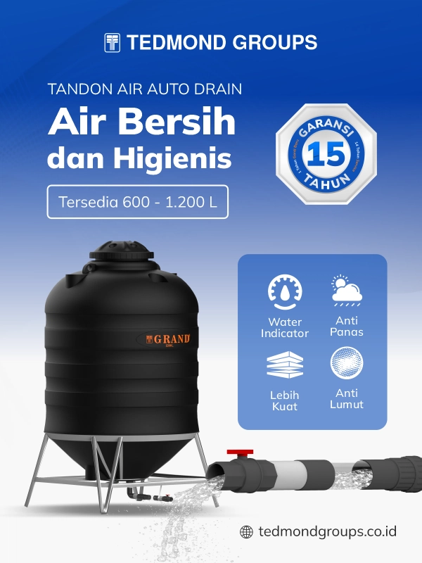 Tandon air auto drain grand, air bersih dan higienis
