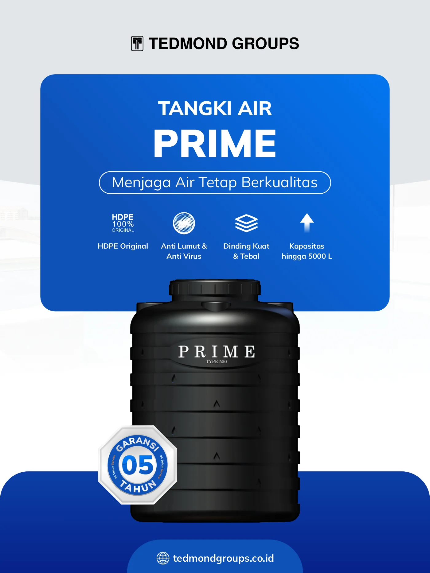 Tangki air prime, menjaga air tetap berkualitas