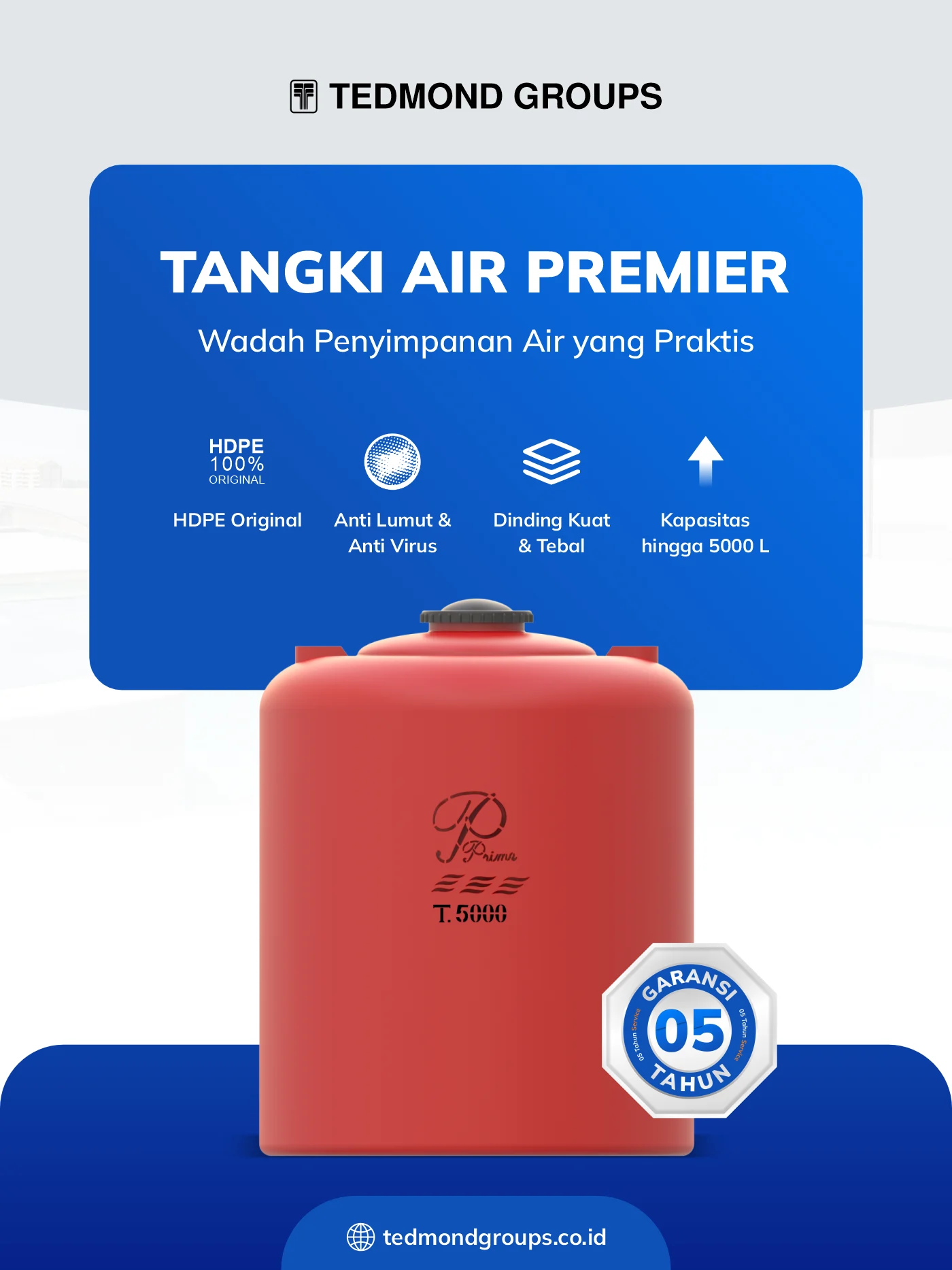Tandon air premier, wadah penyimpanan air yang praktis