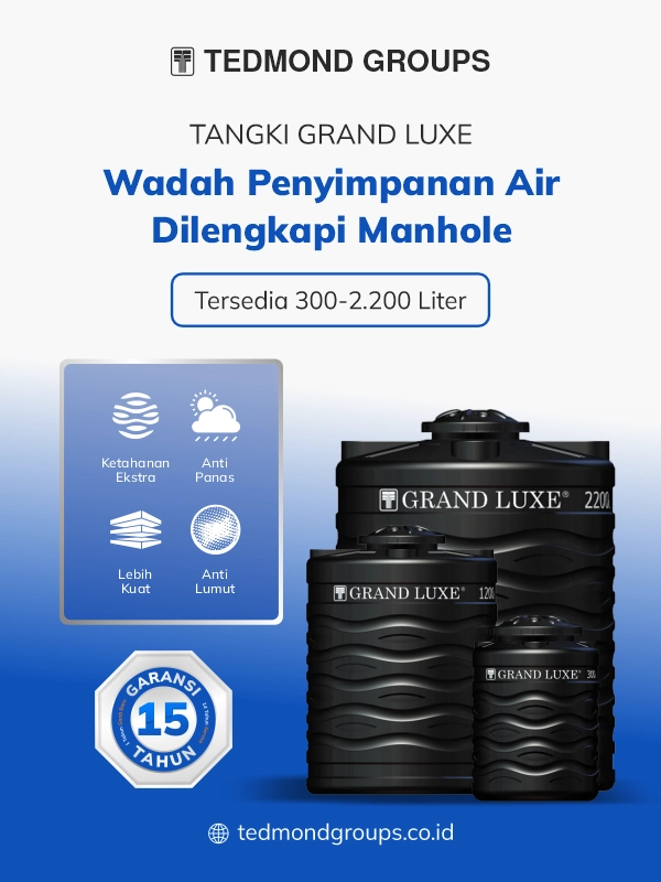 Tangki air grand luxe, wadah penyimpanan air dilengkapi manhole