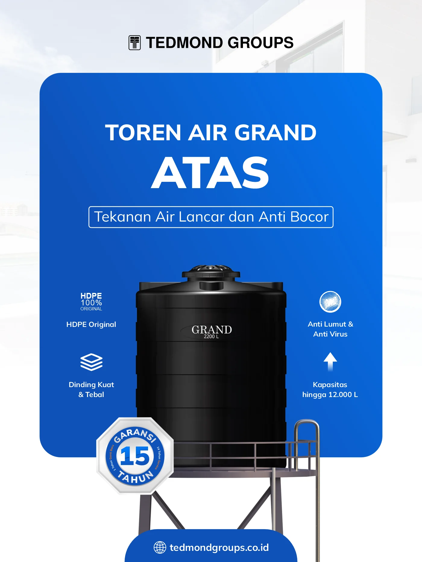 Toren air grand atas, tekanan air lancar dan anti bocor