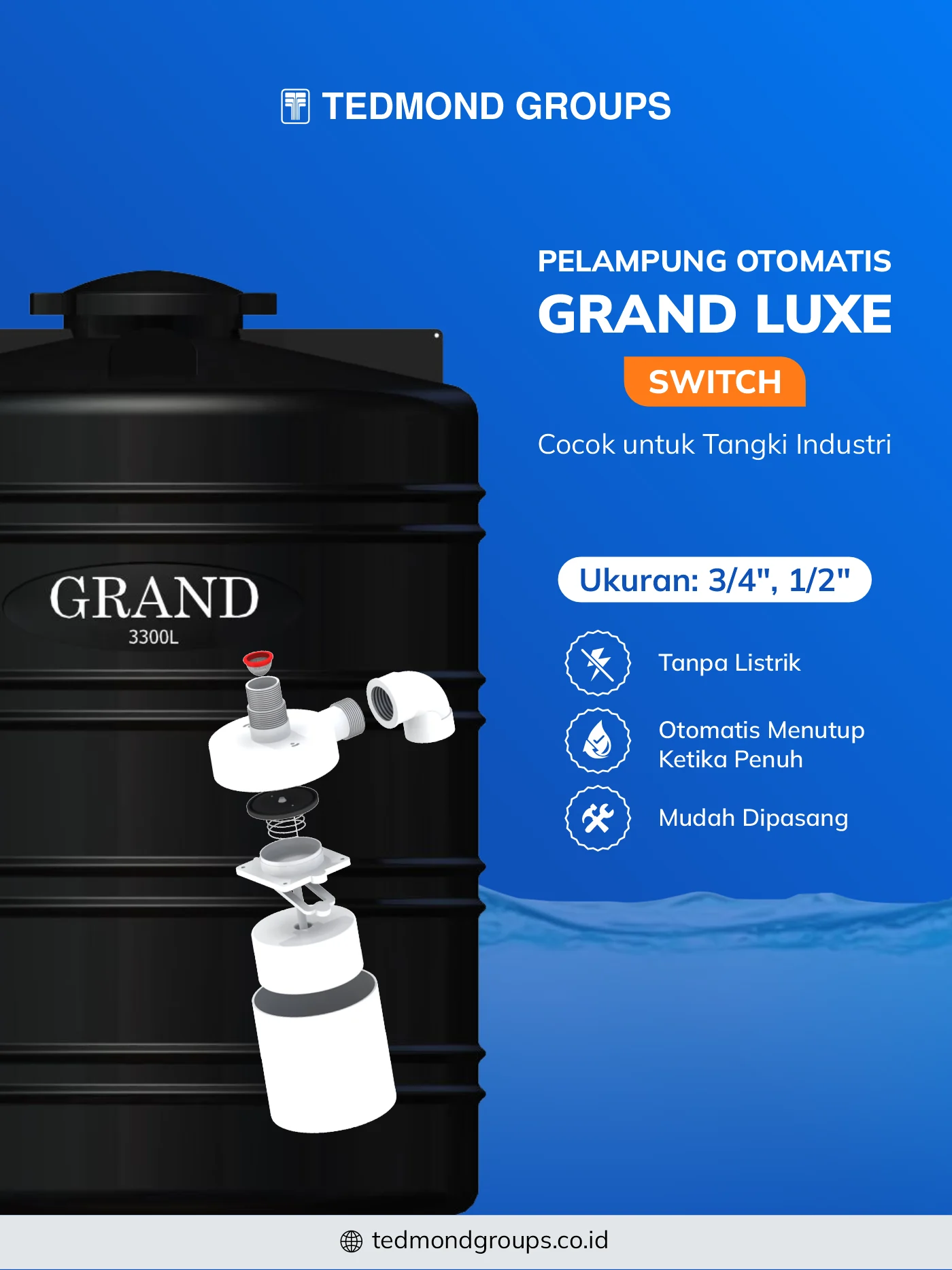 Pelampung otomatis grand luxe switch, cocok untuk tangki industri
