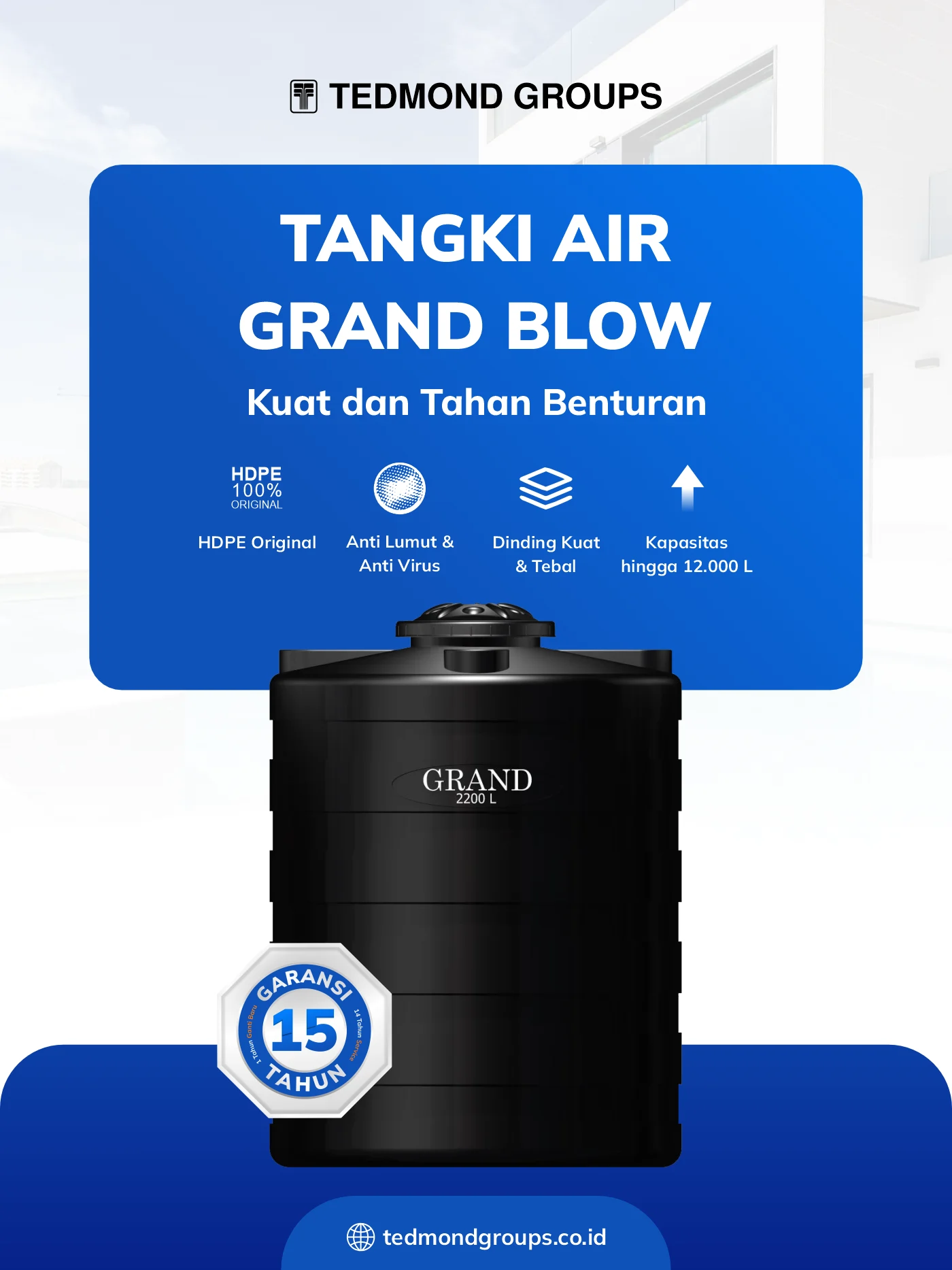 Tangki air grand blow, kuat dan tahan benturan