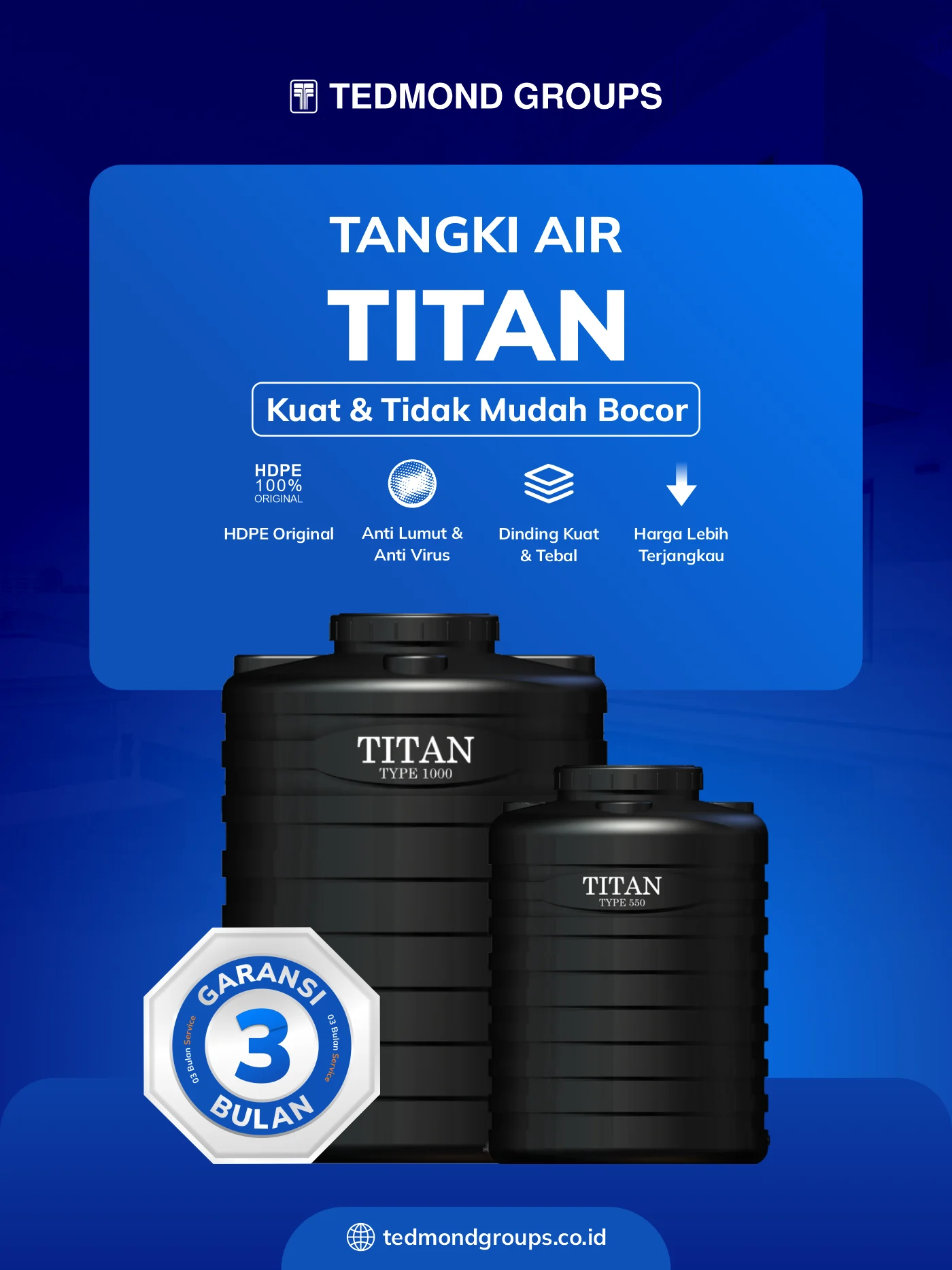 Tandon air titan, kuat dan tidak mudah bocor