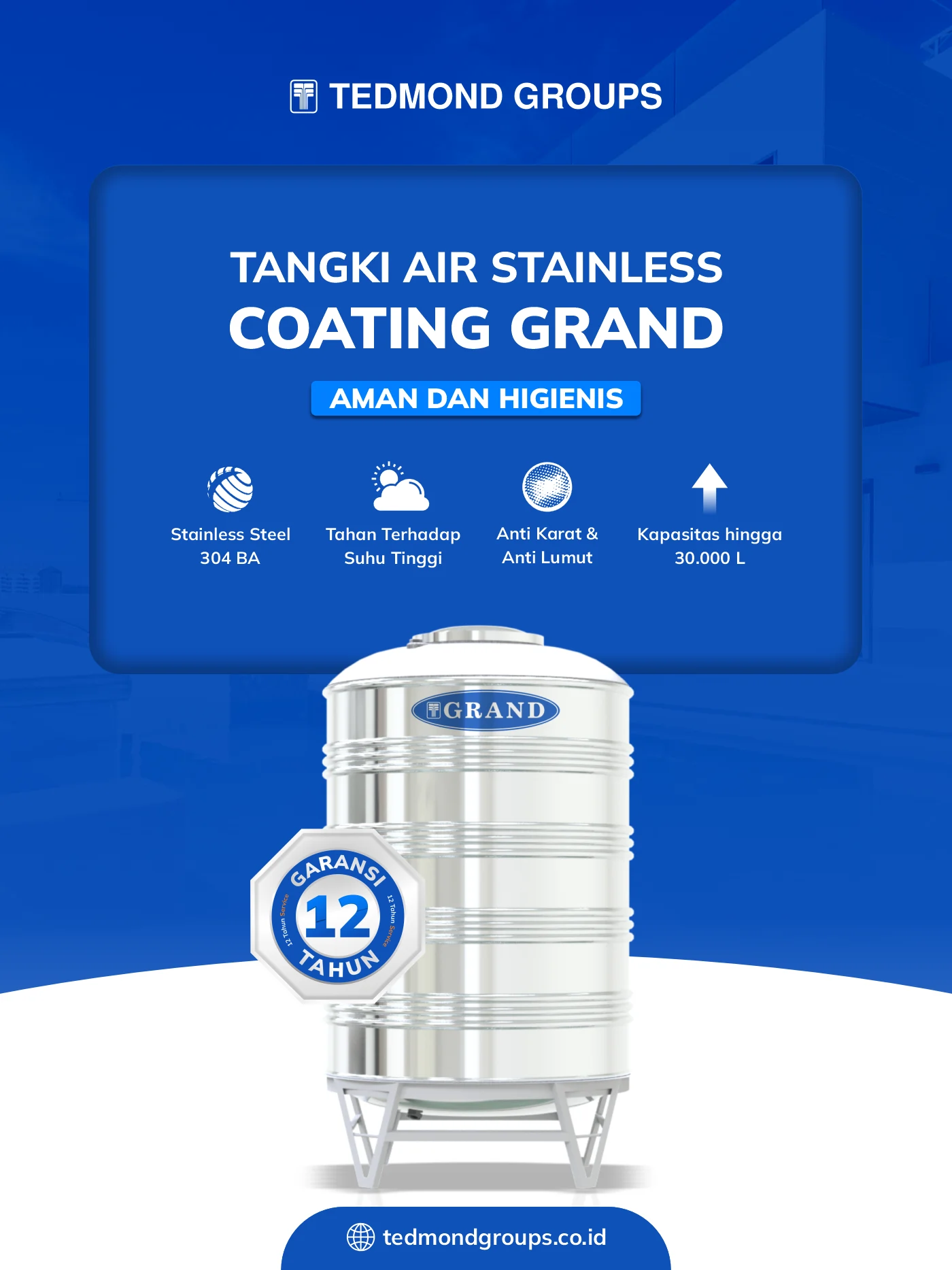 Toren air stainless coating grand, aman dan higienis