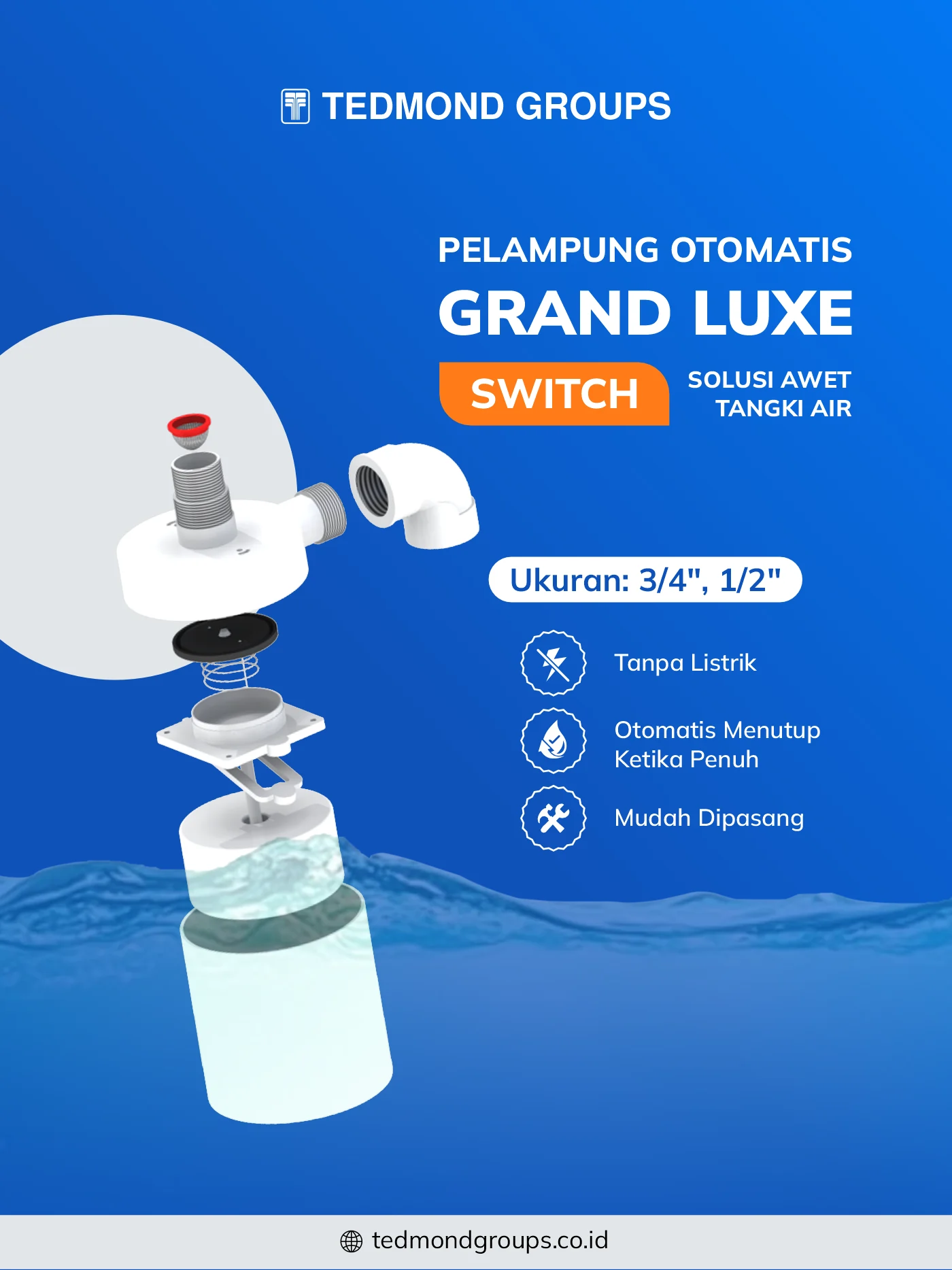 Pelampung otomatis grand luxe, solusi awet untuk toren air