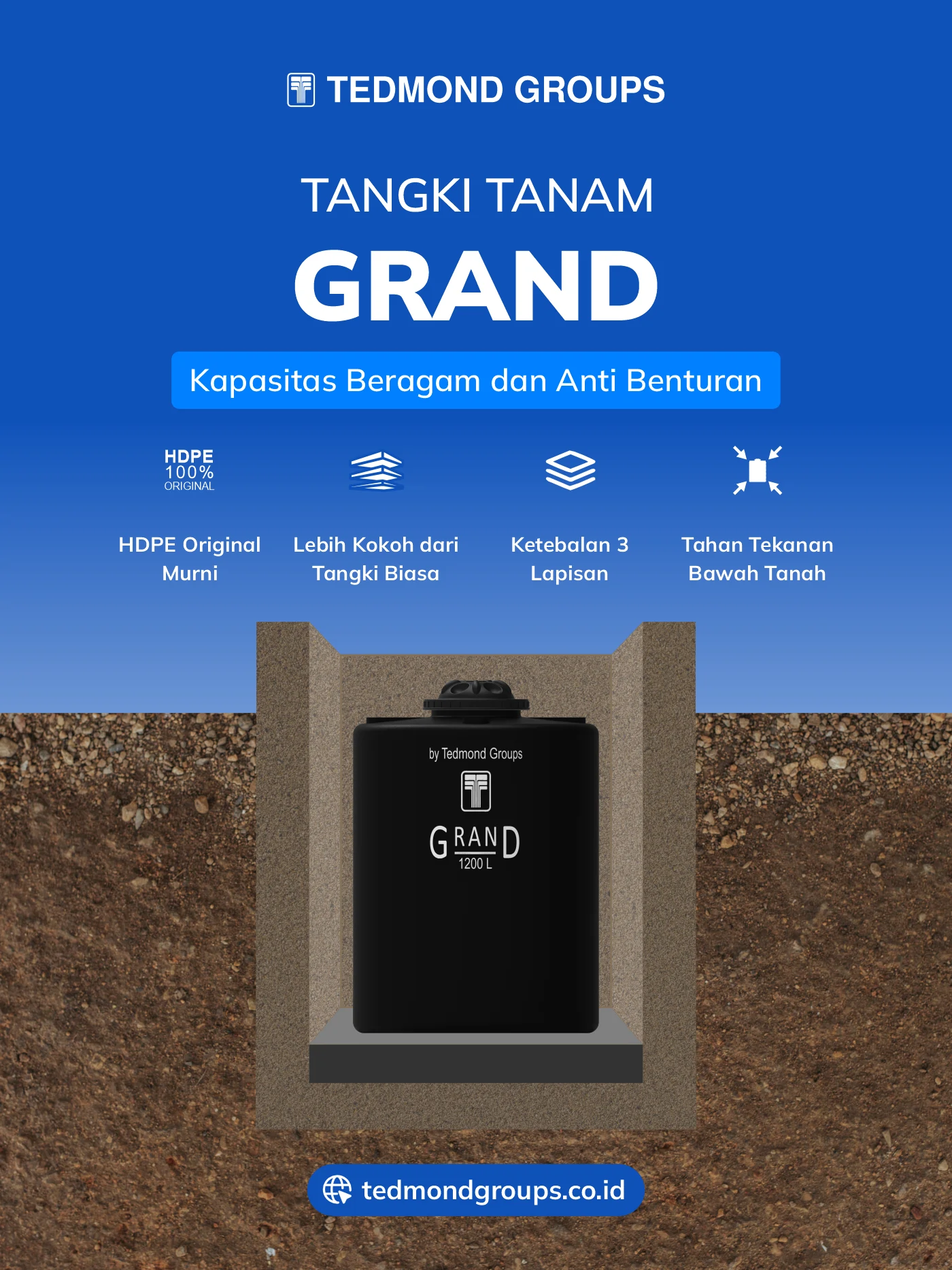 Toren air tanam grand, kapasitas beragam dan anti benturan